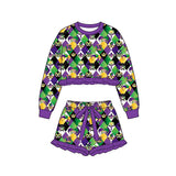 Preorder MOQ 5 pcs Each Style Mardi Gras Ruffles Girls Shorts Set Kids Matching Clothes