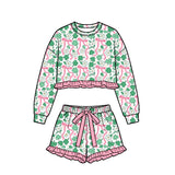 Preorder MOQ 5 pcs Each Style Saint Patrick Leaves Flower Bows Kids Matching Clothes