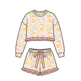 Preorder MOQ 5 pcs Each Style Easter Eggs Chick Flower Bows Pink Ruffles Kids Matching Clothes