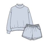 Preorder MOQ 5 pcs Each Style Solid Color Mockneck Girls Shorts Set Kids Matching Clothes