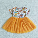 SALE GSD0135 Halloween Cartoon Orange Cute Tulle Girl's Dress