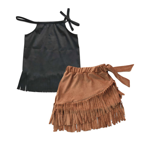 GSD0392 Fashion Summer Black Tassel Skirt Girl's Set