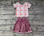 GSD0412 Strawberry Cake Leather Pink Skirt Girl's Set