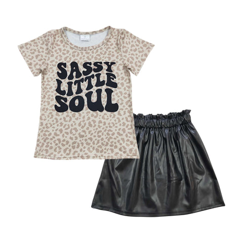 GSD0413 Fashion Sassy Little Soul Leather Black Skirt Girl's Set