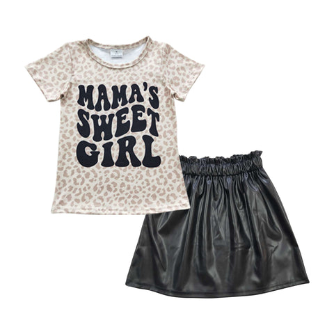 GSD0414 Fashion Mama's sweet girl Leather Black Skirt Girl's Set