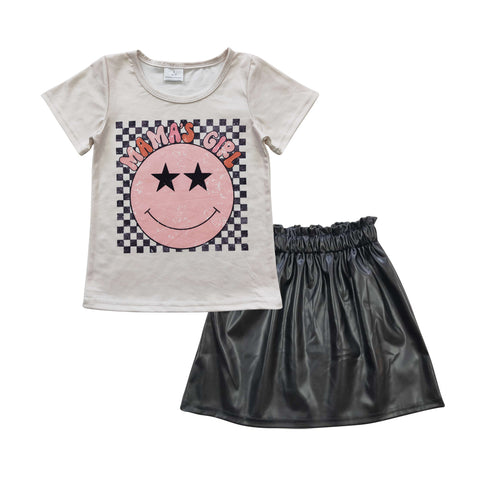 GSD0415 Fashion Mama's girl Leather Black Skirt Girl's Set