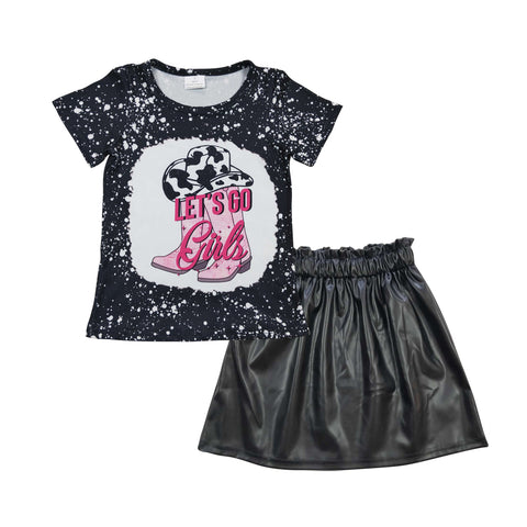 GSD0417 Fashion Let's go girls Leather Black Skirt Girl's Set