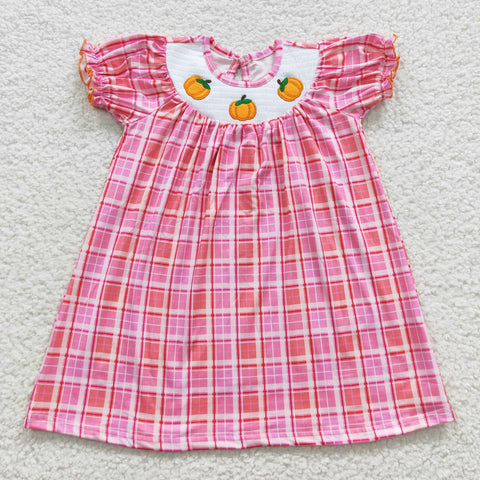 GSD0423 Boutique Smocked Pumpkin Pink Plaid Girl's Dress