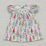 GSD0440 Smocked Christmas Trees Girl's Dress