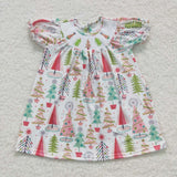 GSD0440 Smocked Christmas Trees Girl's Dress