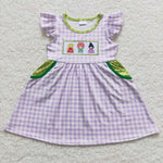 GSD0451 Embroidery Halloween Purple Plaid Girl's Dress