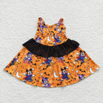 GSD0453 Halloween Cartoon Bat Orange Girl's Dress