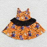 GSD0453 Halloween Cartoon Bat Orange Girl's Dress