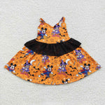 GSD0453 Halloween Cartoon Bat Orange Girl's Dress