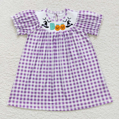 GSD0468 Halloween BOO Purple Smocked Baby Girl's Dress