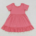 GSD0475 Solid color Dark Pink Cotton Girl's Dress