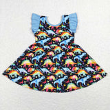 GSD0516 Dinosaur Blue Girl's Dress