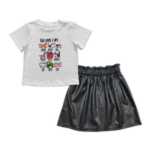 GSD0521 Farm Black Leather Black Skirt Girl's Set
