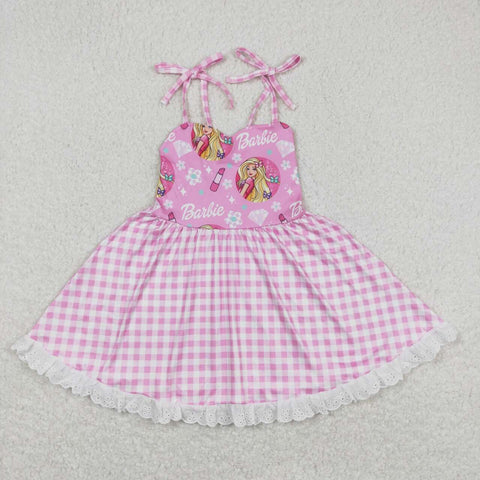 GSD0526 Hot Pink Plaid Cute Girl's Dress