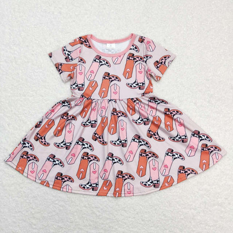 GSD0542 Western Boots Pink Girl's Dress