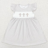 GSD0568 Easter Cross Green Stripe Girl's Dress