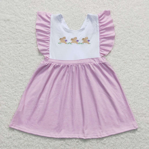 GSD0569 Embroidery Easter Rabbit Pink Bow Girl Shorts Set