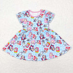 GSD0575 Cartoon Blue Dog Pink Girl's Dress