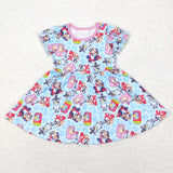 GSD0575 Cartoon Blue Dog Pink Girl's Dress