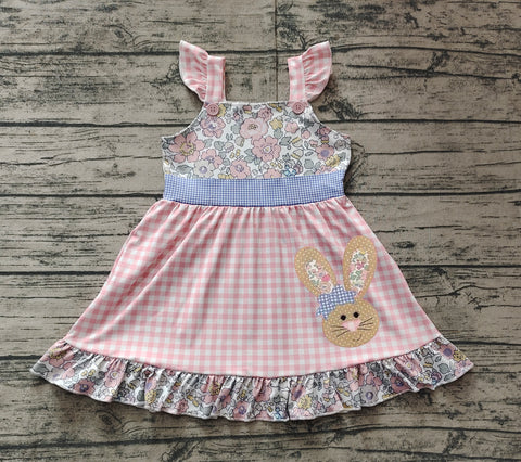 Preorder GSD0593 Embroidery Easter Rabbit Flower Pink Cute Girl's Dress