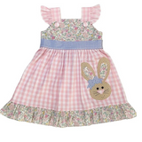 Preorder GSD0593 Embroidery Easter Rabbit Flower Pink Cute Girl's Dress