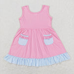 GSD0608 Sky Blue Pink Stripe Girl's Dress