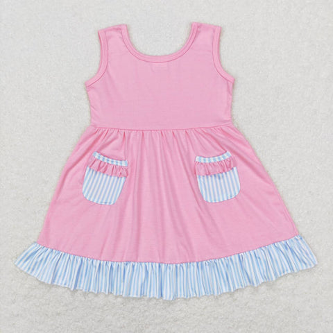 GSD0608 Sky Blue Pink Stripe Girl's Dress