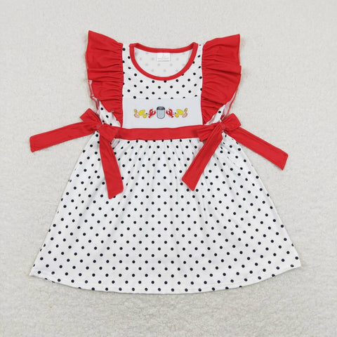 GSD0622 Embroidery Crawfish Foods Red Girl's Dress