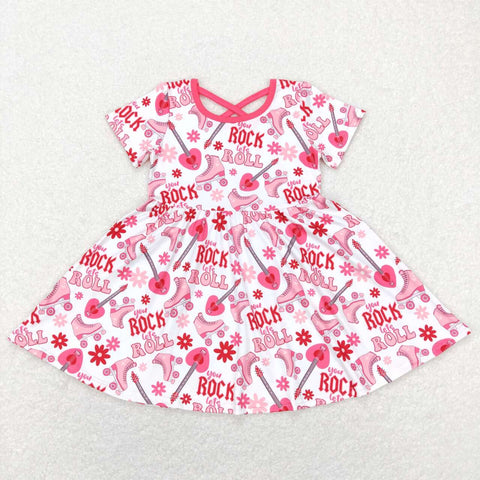 GSD0624 You Rock Lets Roll Flower Pink Girl's Dress