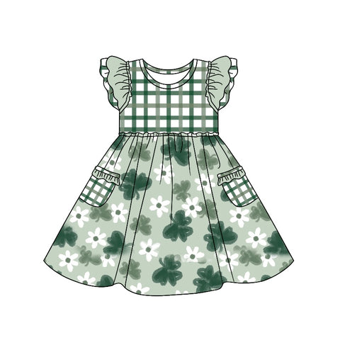 Preorder 12.21 GSD0639 St patrick Flower Green Plaid Girl's Dress