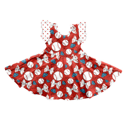 Preorder 12.21 GSD0641 Baseball Bow tie Red Girl's Dress