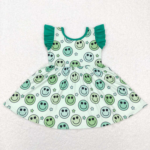 Preorder 12.21 GSD0643 St patrick Smiley face Green Girl's Dress