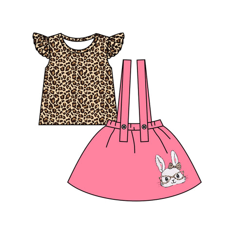 Preorder 12.12 GSD0644 Easter Rabbit Leopard Skirt Girl's Set