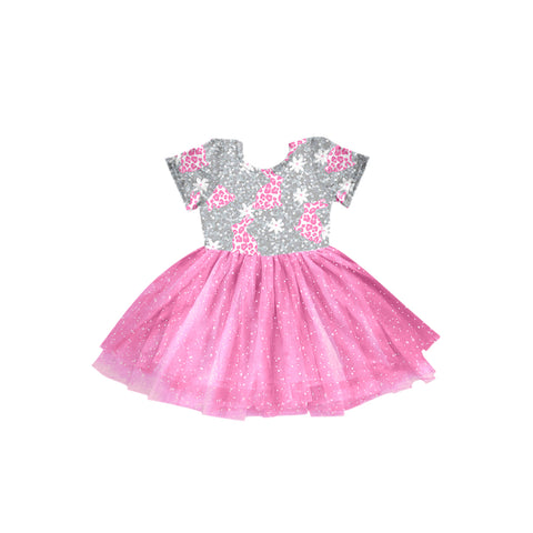 Preorder 12.22 GSD0650 Easter Rabbit Leopard Pink Tulle Girl's Dress