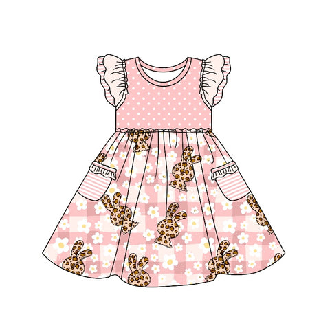 Preorder 12.22 GSD0651 Easter Flower Bunny Leopard Pink Girl's Dress