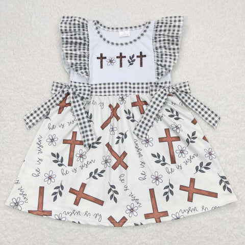 GSD0680 Embroidery Easter Flower Cross Girl's Dress