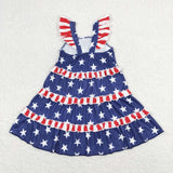 GSD0681 July 4th Flag Blue Star Girl's Dress