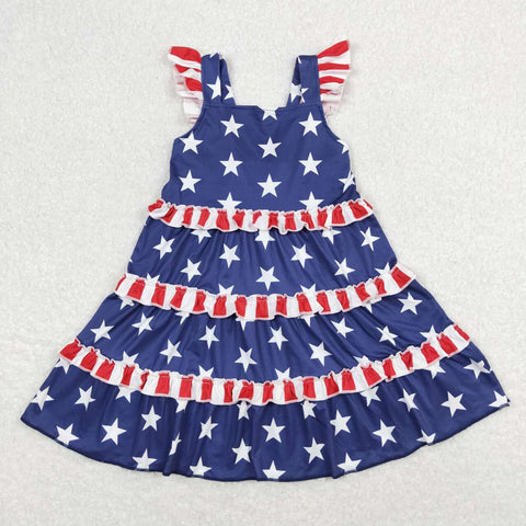 GSD0681 July 4th Flag Blue Star Girl's Dress