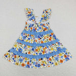 GSD0682 Flower Blue Ruffles Girl's Dress