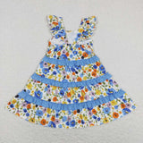 GSD0682 Flower Blue Ruffles Girl's Dress