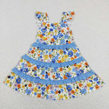 GSD0682 Flower Blue Ruffles Girl's Dress