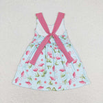 GSD0693 Flamingo Animal Pink Cute Bow Girls Dress