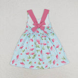 GSD0693 Flamingo Animal Pink Cute Bow Girls Dress