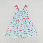 GSD0693 Flamingo Animal Pink Cute Bow Girls Dress