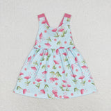 GSD0693 Flamingo Animal Pink Cute Bow Girls Dress